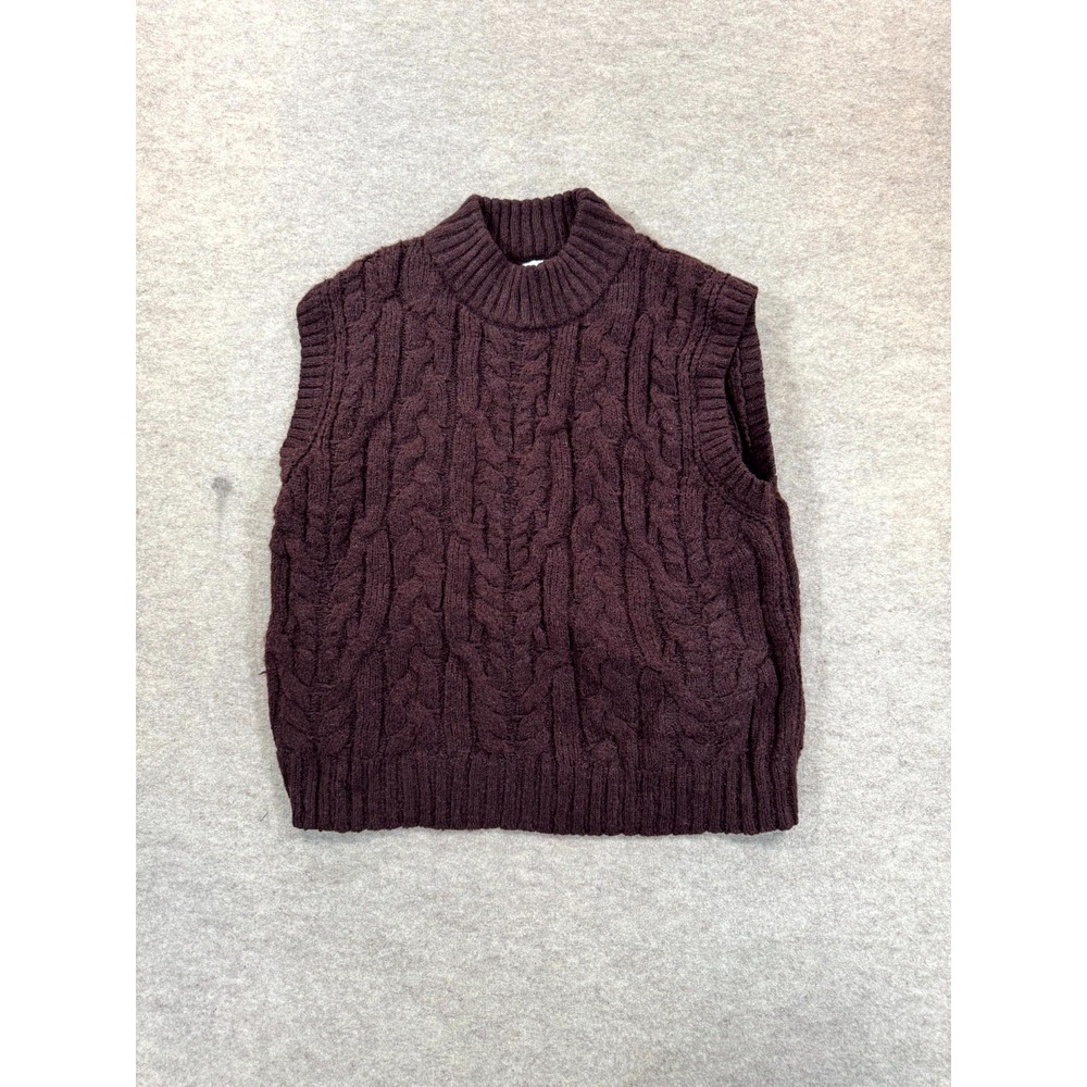 A New Day Sweater Vest Womens XL Brown Cable Knit Sleeveless Winter Pullover